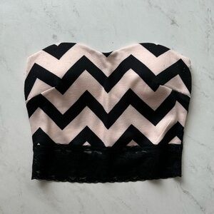 Strapless Chevron Pink / Black Crop Top with Lace Detailing